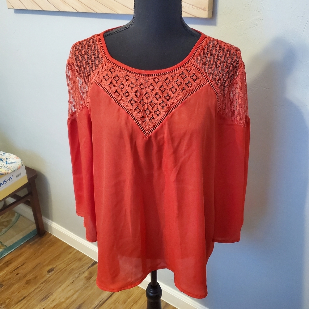 hazel Red lace detail blouse